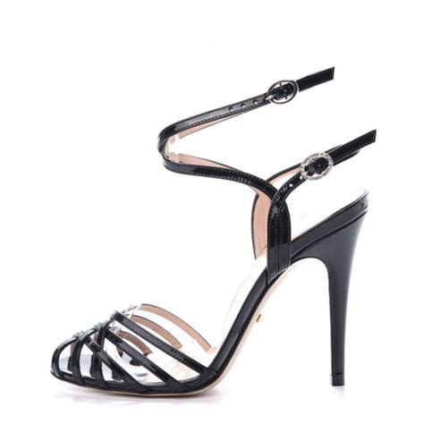 GUCCI Vernice Crystal Sandals 36 Black 